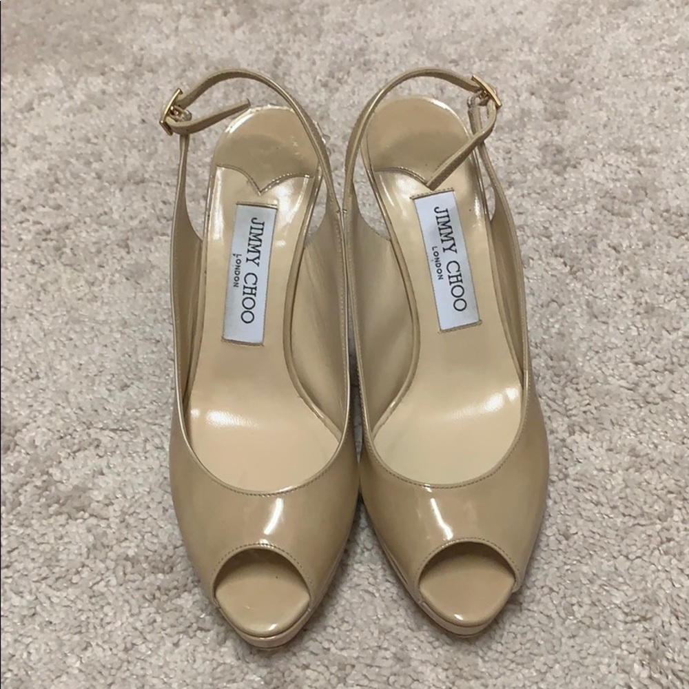 Jimmy Choo Nude Patent Leather Slingback Pump
